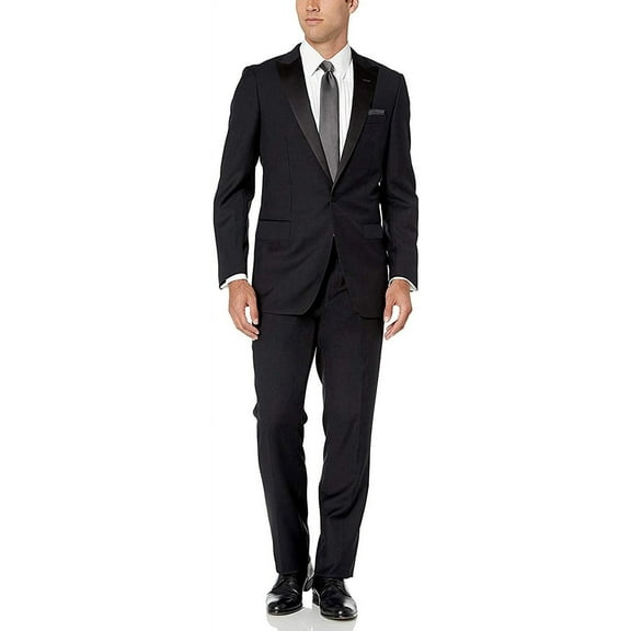 Adam Baker by Needdle & Stitch Men's Tux-SP 2-Piece Slim Fit Peak Lapel Formal Tuxedo Suit Set - Black - 40S