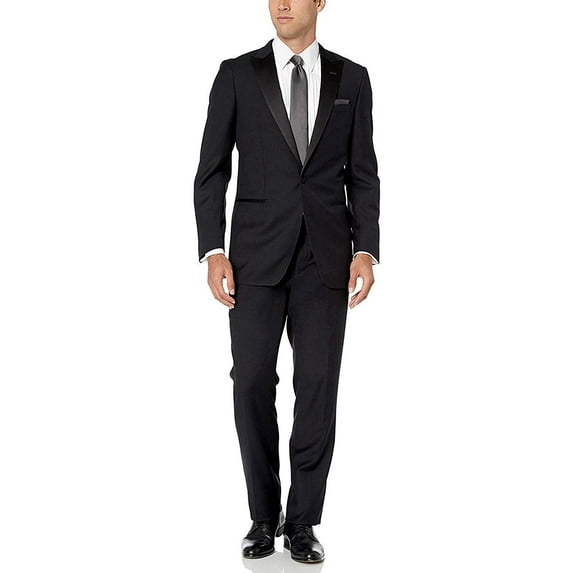 Adam Baker Designed, Men's One Button Peak Lapel Two-Piece Tuxedo - Black - 58L