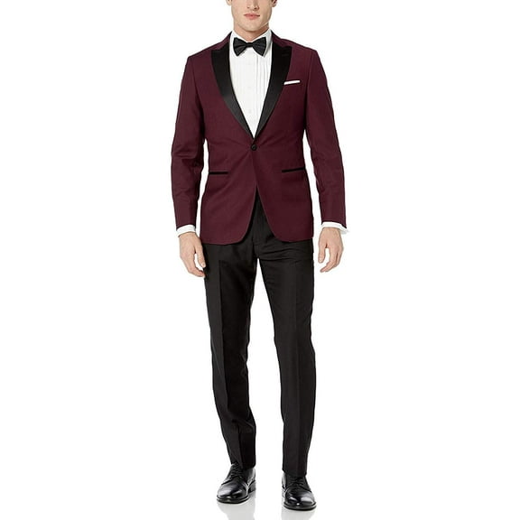 Adam Baker Designed, Men's One Button Peak Lapel Two-Piece Tuxedo - Burgundy - 40L