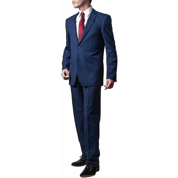 Adam Baker Designed, Men's Slim Fit 2 Button 2 Piece Suit - Blue Mini Check - 40 Short
