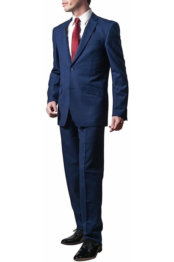 Designed, Men's Slim Fit 2 Button 2 Piece Suit - Blue Mini Check - 40 Short
