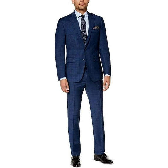 Adam Baker Designed, Men's Slim Fit 2 Button 2 Piece Suit - Navy Plaid - 42 Regular