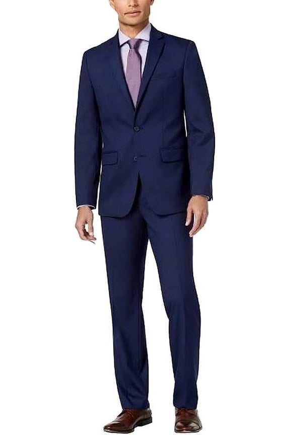 Designed, Men's Slim Fit 2 Button 2 Piece Suit - Navy Textured - 38 Short