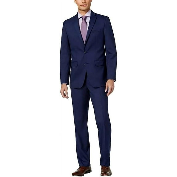 Adam Baker Designed, Men's Slim Fit 2 Button 2 Piece Suit - Navy Textured - 38 Short