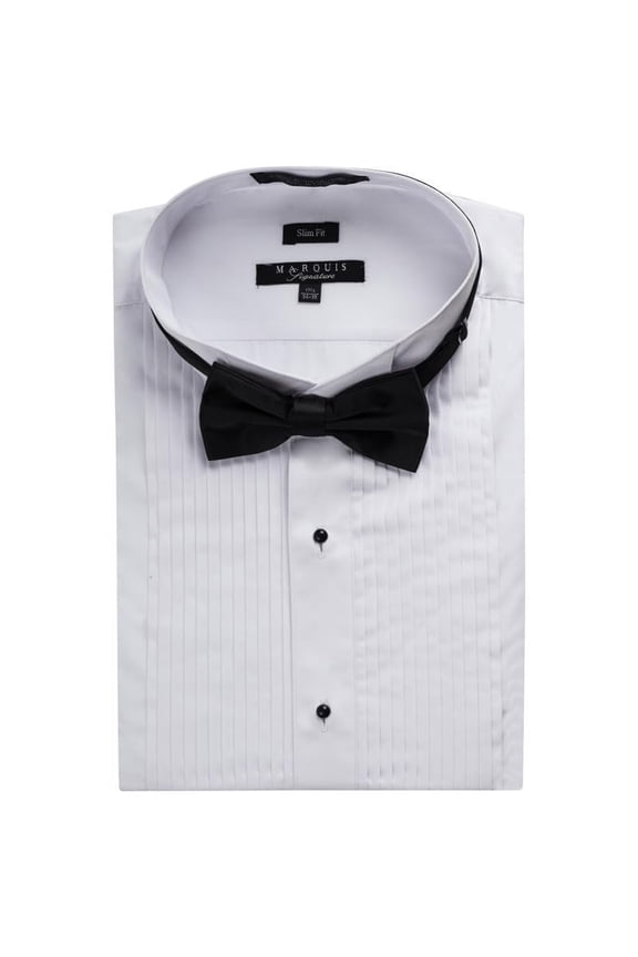 Men's Tuxedo Shirt  Wing Tip Collar Formal Slim Fit Dress Shirt for Prom Party Wedding - Bowtie Included