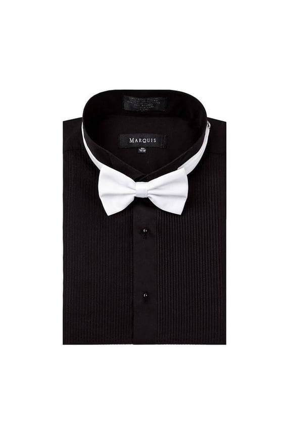 Mens Wing Tip Collar Tuxedo Shirt, Regular Fit, Formal Dress Shirt with Bow Tie