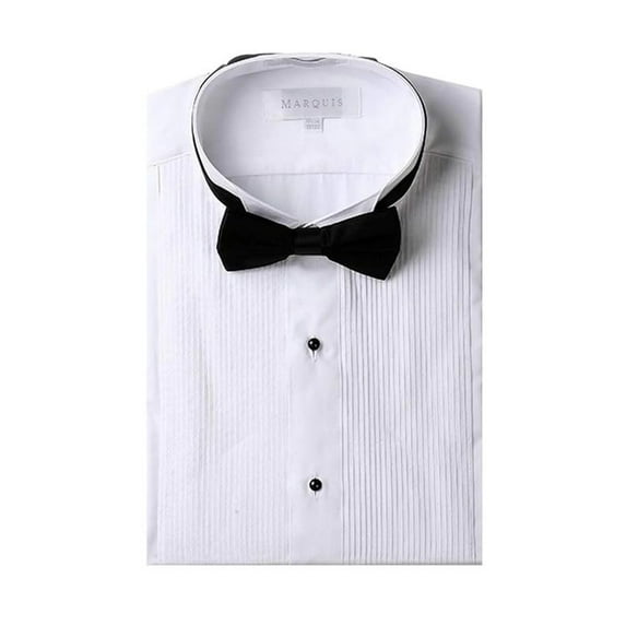 Mens Wing Tip Collar Tuxedo Shirt, Regular Fit, Formal Dress Shirt with Bow Tie