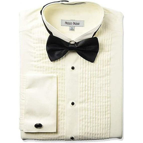 Adam Baker Men's 1923 Slim Fit Wingtip Collar French Cuff Tuxedo Shirt - Cream - 16 4-5