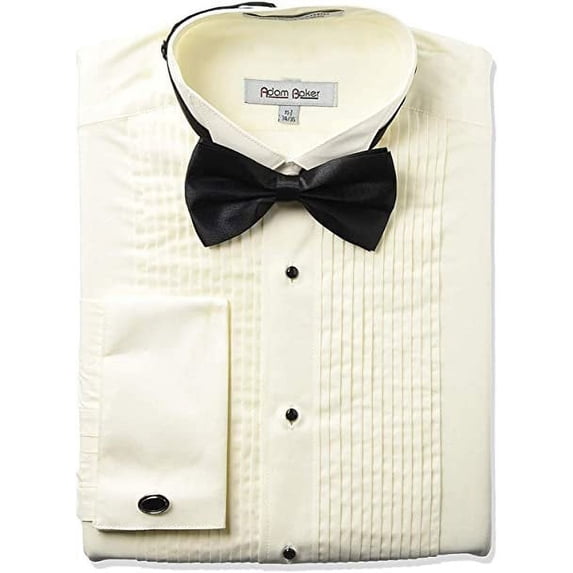 Adam Baker Mens 1923 Slim Fit Wingtip Collar French Cuff Tuxedo Shirt - Cream - 18 2-3