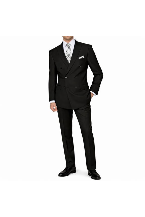 Men's 2-Piece Suit Set - Double Breasted, Modern Fit, Wool Blend, Includes Jacket and Pants