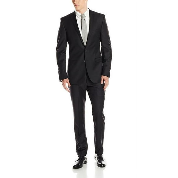 Adam Baker Men's 20250 Slim Fit Single-Breasted 2-Piece Luxury Wool Suit, Black, 36R