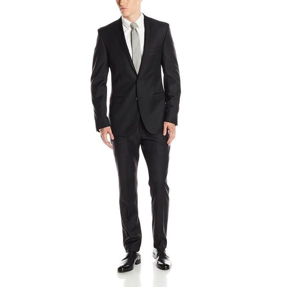 Adam Baker Men's 20250 Slim Fit Single-Breasted 2-Piece Luxury Wool Suit, Black, 50L
