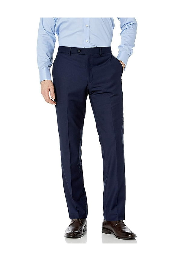Adam Baker Men's Slim-Fit Flat-Front 100% Wool Dress Pants - Colors