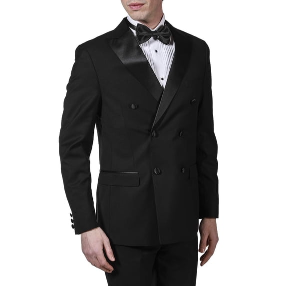 Adam Baker Men's 91003 Formal Slim Fit 2-Piece Double Breasted Peak Lapel Tuxedo - Solid Black - 38S