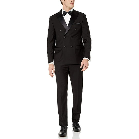 Adam Baker Men's 91003 Regular Fit 2-Piece Double Breasted Shawl Collar Tuxedo - Black - 46R