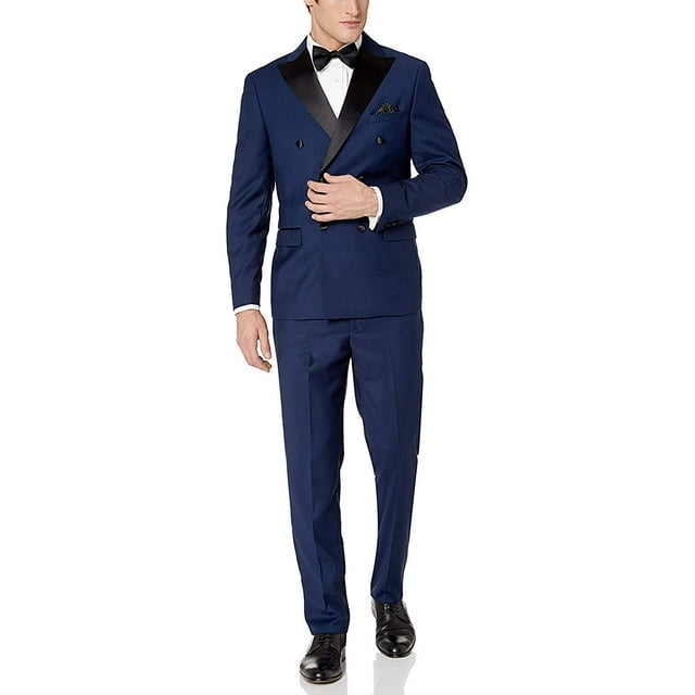 Adam Baker Men's 91003 Regular Fit 2-Piece Double Breasted Shawl Collar Tuxedo - Midnight Blue - 34S