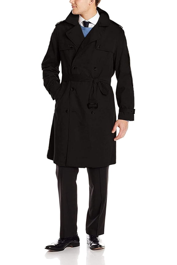 Men's Double-Breasted Belted Trench Coat Classic All Year Round Twill Raincoat