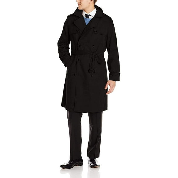 Adam Baker Men's Double-Breasted Belted Trench Coat Classic All Year Round Twill Raincoat