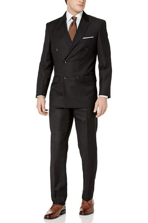 Men's A/B-20250 Slim Fit Double Breasted Wool Suit, Black, 42S