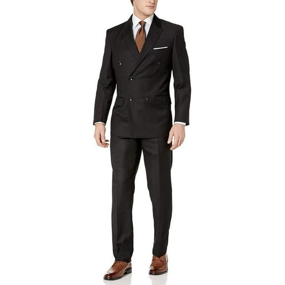 Adam Baker Men's A/B-20250 Slim Fit Double Breasted Wool Suit, Black, 48L