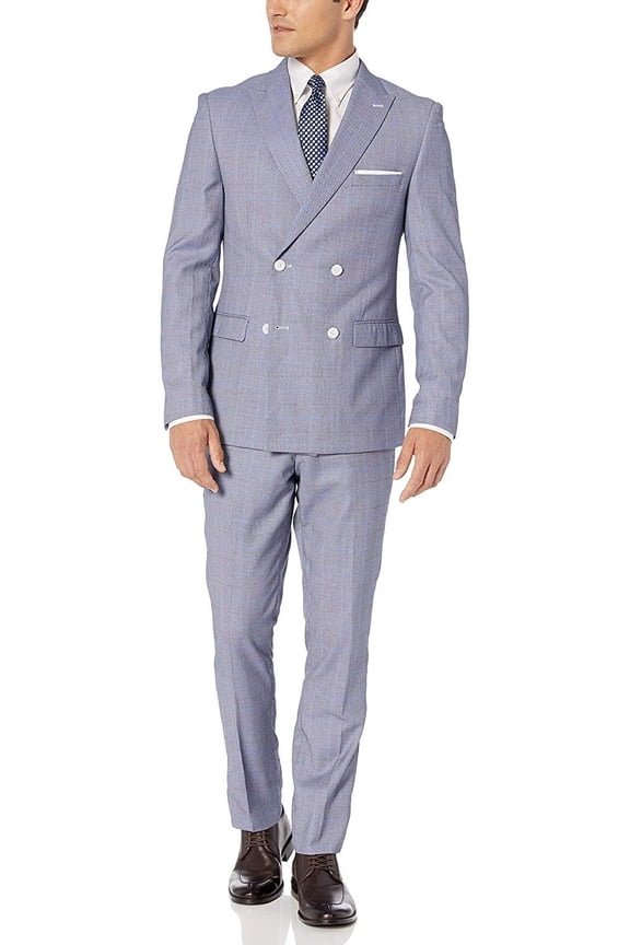 Men's DBS102 Slim Fit Double Breasted 2-Piece Jacket & Pants Suit Set - Grey - 38S