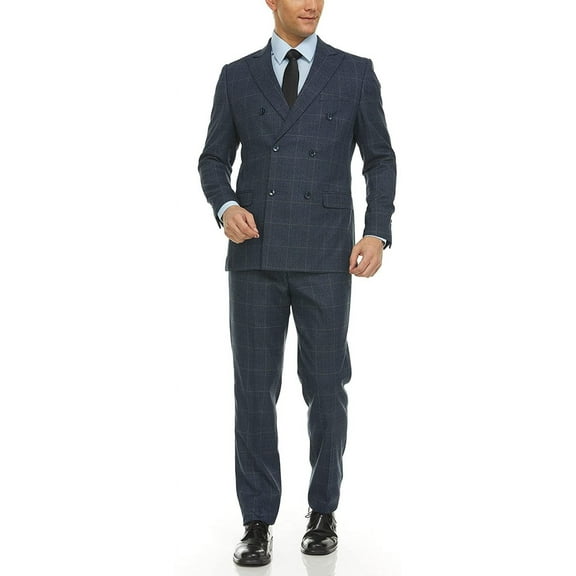 Adam Baker Men's DBS102 Slim Fit Double Breasted 2-Piece Jacket & Pants Suit Set - Navy - 40S