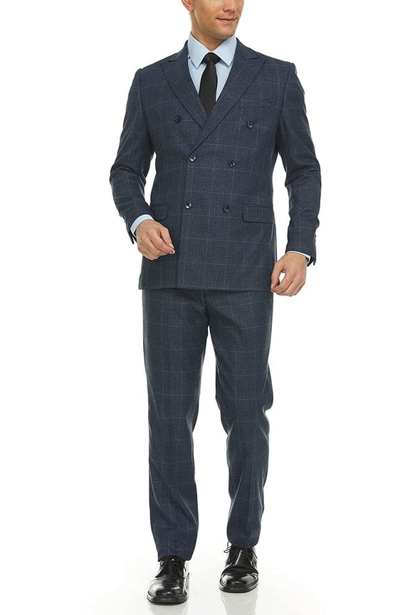 Men's DBS102 Slim Fit Double Breasted 2-Piece Jacket & Pants Suit Set - Navy - 42S