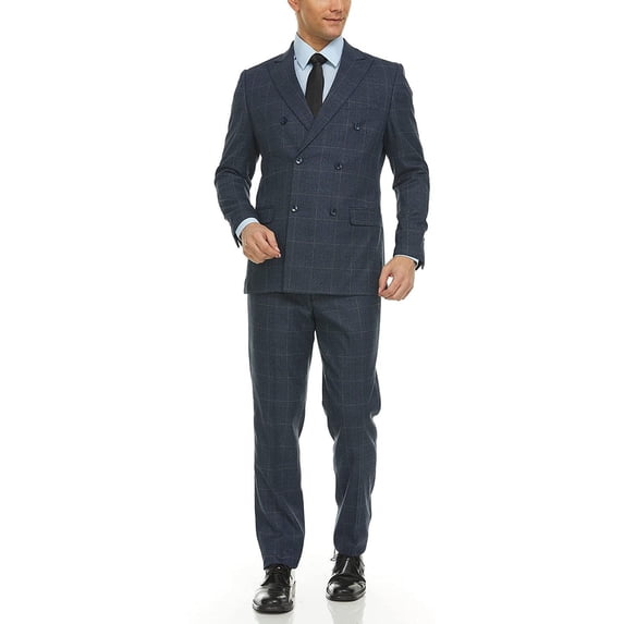 Adam Baker Men's Slim Fit Double Breasted 2-Piece Jacket & Pants Suit Set
