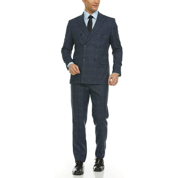 Adam Baker Men's DBS102 Slim Fit Double Breasted 2-Piece Jacket & Pants Suit Set - Navy - 50R