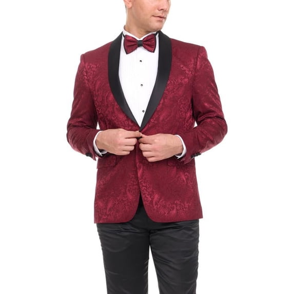Adam Baker Men's Floral Paisley Shawl Lapel Tuxedo Jacket Matching Bow Tie Included