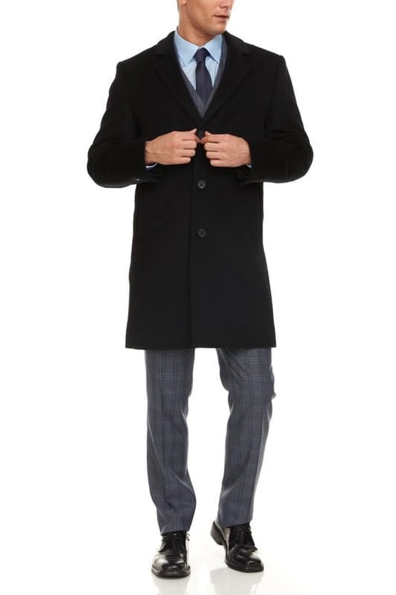 Men's Luxury Wool Overcoat 38 Length Single Breasted Classic Topcoat