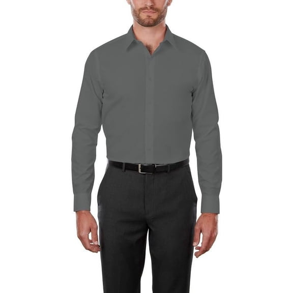 Adam Baker Men's MSH9801 4-Way Stretch Slim Fit Long Sleeve Dress Shirt, Charcoal, L