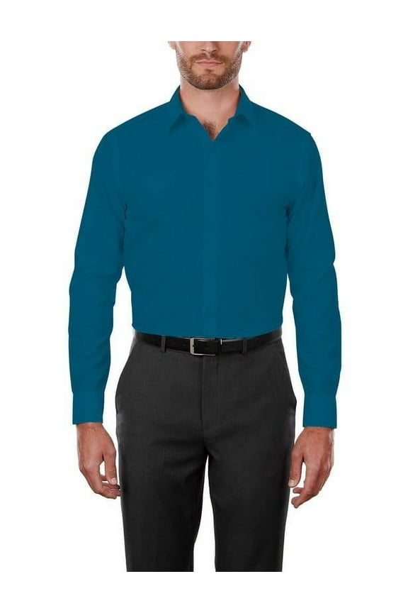 Men's MSH9801 4-Way Stretch Slim Fit Long Sleeve Dress Shirt, Emerald, L
