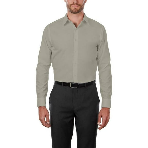 Adam Baker Men's MSH9801 4-Way Stretch Slim Fit Long Sleeve Dress Shirt, Light Grey, M