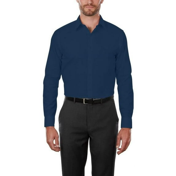 Adam Baker Men's MSH9801 4-Way Stretch Slim Fit Long Sleeve Dress Shirt, Navy, M