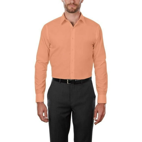Adam Baker Men's MSH9801 4-Way Stretch Slim Fit Long Sleeve Dress Shirt, Peach, S