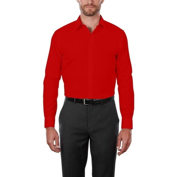 Adam Baker Men's MSH9801 4-Way Stretch Slim Fit Long Sleeve Dress Shirt, Red, M
