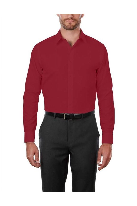 Men's MSH9801 4-Way Stretch Slim Fit Long Sleeve Dress Shirt, Sangria, XL