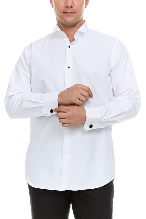 Men's Slim Fit Convertible Cuff Laydown & Wingtip Collar Tuxedo Shirt - Cufflinks & Bow Tie Included