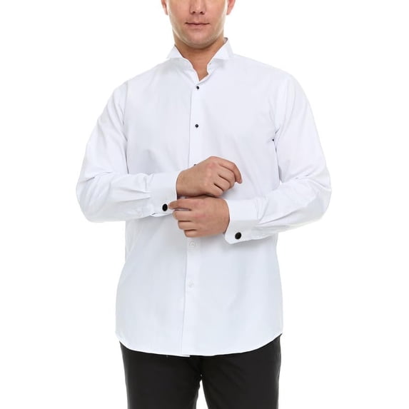 Men's Slim Fit Convertible Cuff Laydown & Wingtip Collar Tuxedo Shirt - Cufflinks & Bow Tie Included
