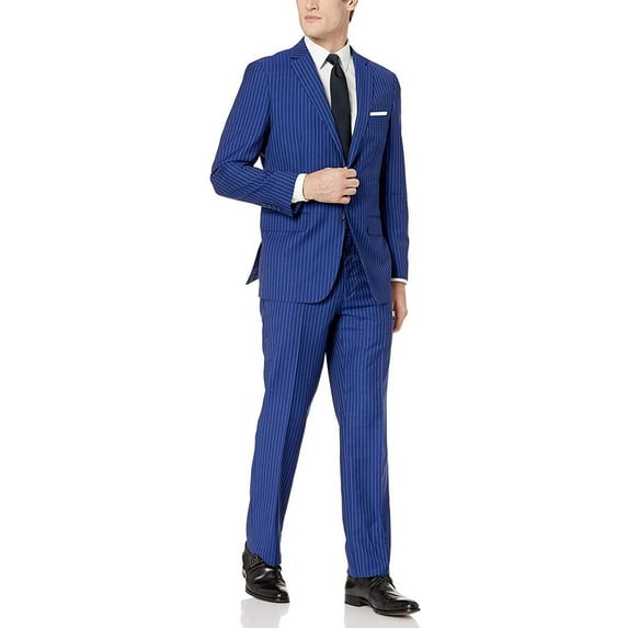 Adam Baker Men's Modern Fit 100% Wool Two-Piece Notch Lapel Suit - Blue Plaid - 48L