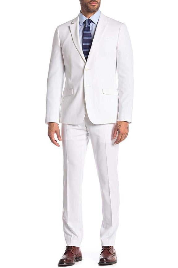Men's S-40303 Slim Fit Single Breasted Notch Lapel 2-Piece Suit Set - White - 38L