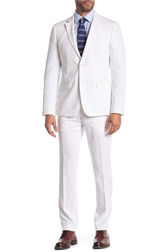 Men's S-40303 Slim Fit Single Breasted Notch Lapel 2-Piece Suit Set - White - 42R