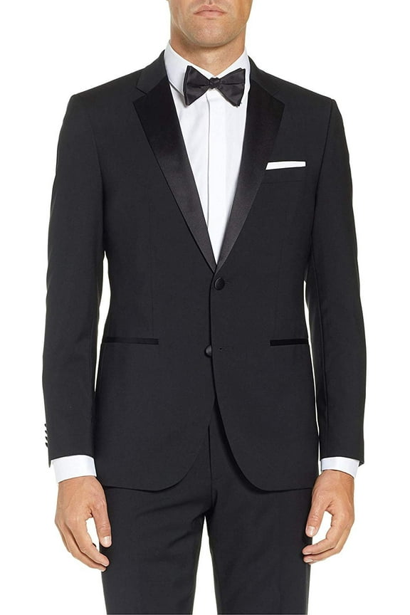 Men's Slim Fit Two-Piece Tuxedo Suit, Black Jacket & Pants - 38L