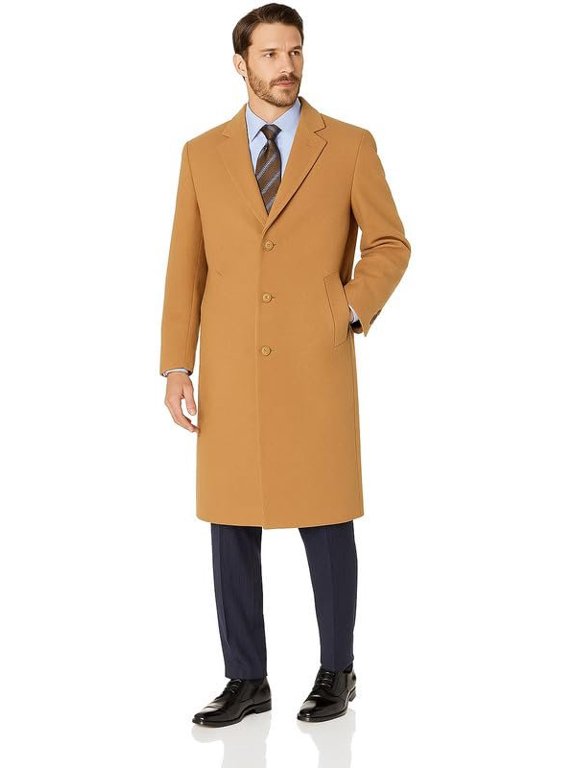 Men's Topcoat, Single Breasted Luxury Wool Full Length Topcoat for Men