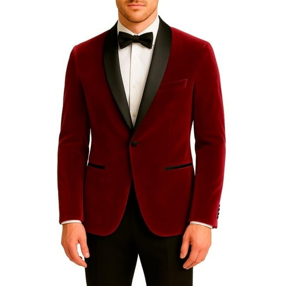 Adam Baker Men's Velvet Dinner Jacket, One Button Tuxedo Jacket - Blazer with Satin Shawl Collar - Slim Fit Dinner Jackets for Men for Wedding & Prom