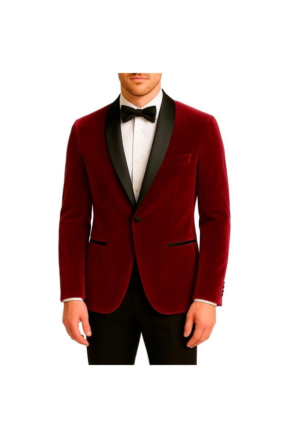 Men's Velvet Dinner Jacket, One Button Tuxedo Jacket - Blazer with Satin Shawl Collar - Slim Fit Dinner Jackets for Men for Wedding & Prom