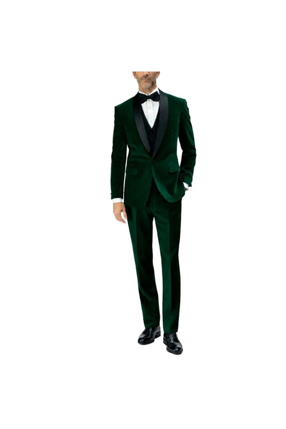 Men's Velvet Tuxedo Modern Fit Single Breasted Vested Three Piece Tuxedo - Colors