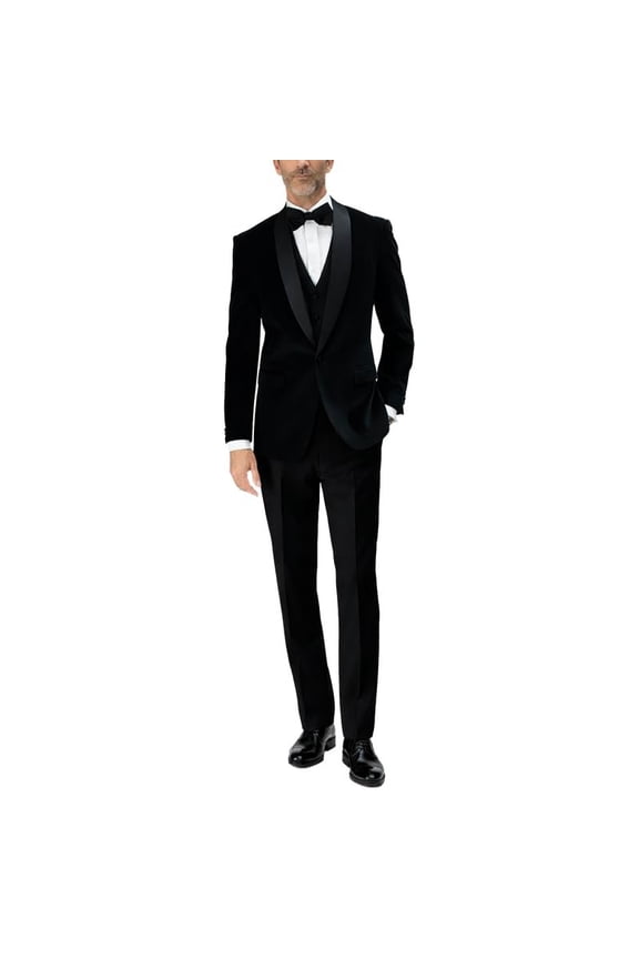 Men's Velvet Tuxedo Modern Fit Single Breasted Vested Three Piece Tuxedo - Colors