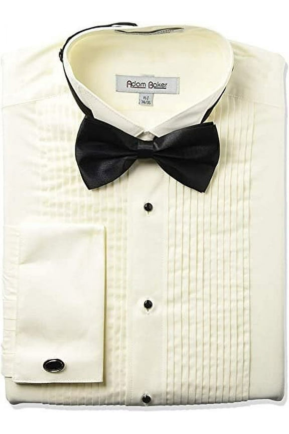 Mens 1923 Slim Fit Wingtip Collar French Cuff Tuxedo Shirt - Cream - 19 4-5